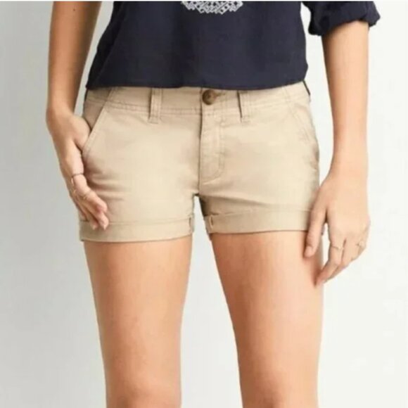 American Eagle Khaki Midi Shorts Stretch Size 10 - Picture 1 of 12
